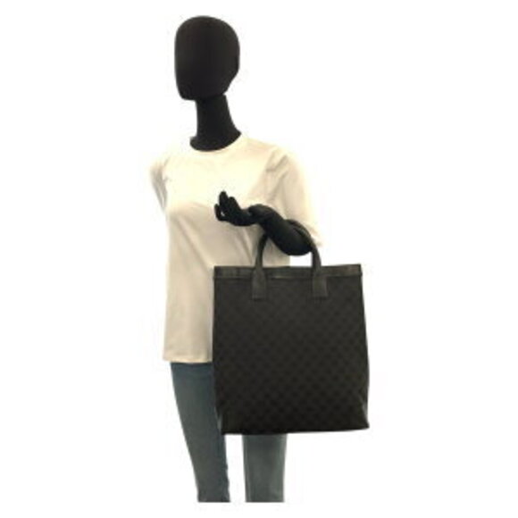 GUCCI black GG canvas leather tote bag shoulder - Picture 6 of 10